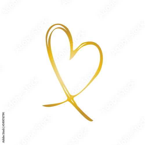 Simple golden doodle hand drawn heart. Isolated design element for valentine's day, wedding, romance
