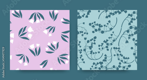 Floral Pattern Set. Seamless Lily Bell Texture. Fresh Blossom Invitation. Floral Pattern Set. Summer Leaf Ornament. Bud of Convallaria Majalis. Spring Floral Pattern.