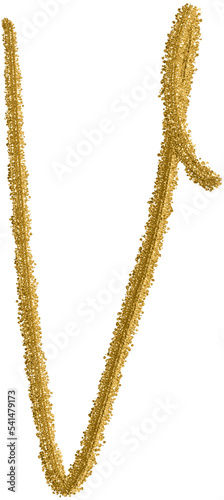 Konstfotografi Gold Calligraphy Alphabet Letter V, Cursive V