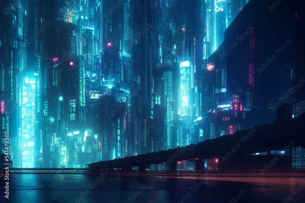 Concept art illustration of futuristic sci-fi cyberpunk city Stock ...