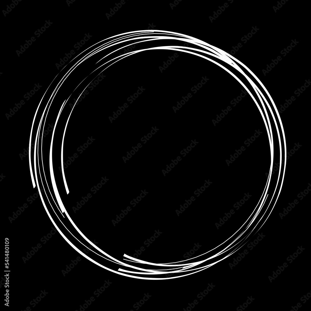 Hand drawn circle frame. Abstract Grunge doodle frame isolated on black background. Abstract Frame.