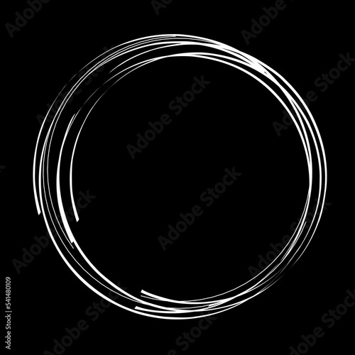 Hand drawn circle frame. Abstract Grunge doodle frame isolated on black background. Abstract Frame.