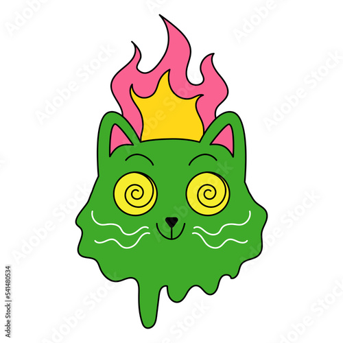 A cat with hippie glasses. A kitten in retro style. Sticker for children, animal logo, icon