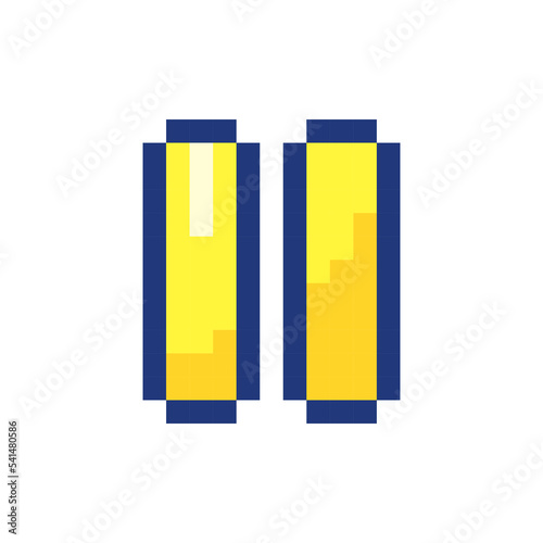 Pause button pixelated RGB color ui icon. Music player bar. Play multimedia file. Simplistic filled 8bit graphic element. Retro style design for arcade, video game art. Editable vector isolated image