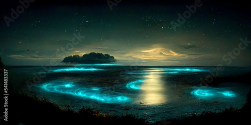 Bioluminescence. Bio luminescent ocean. Bioluminescent plankton in the sea © Aquir