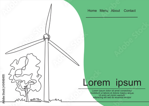 Continuous one line drawn alternative energy wind turbine silhouette. The concept of a symbol of ecology and nature conservation.
