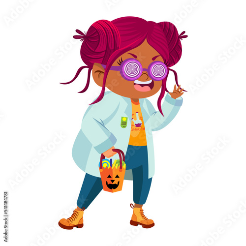Isolated girl disguised crazy scientist Hallloween costume Vector