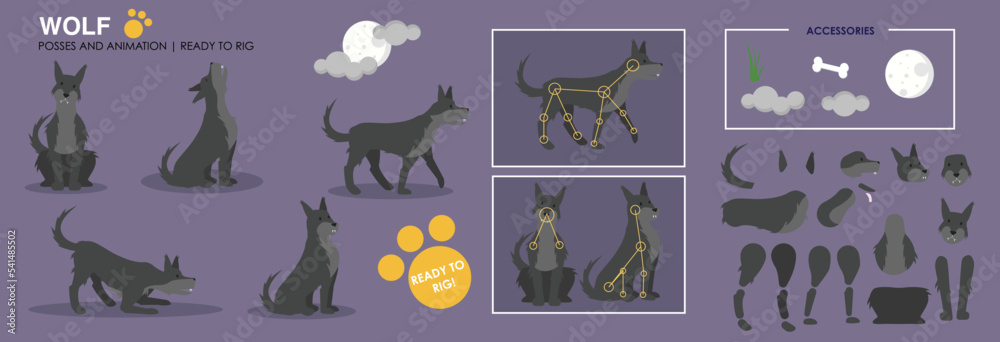 Spooky halloween wolf character vector ready to rig for animation. Wolf ...
