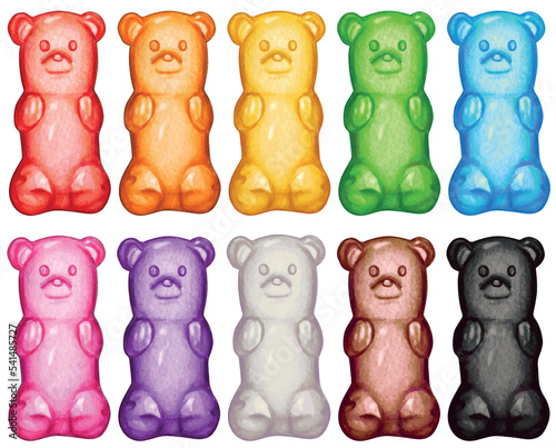 watercolor hand drawn gummy bear candy