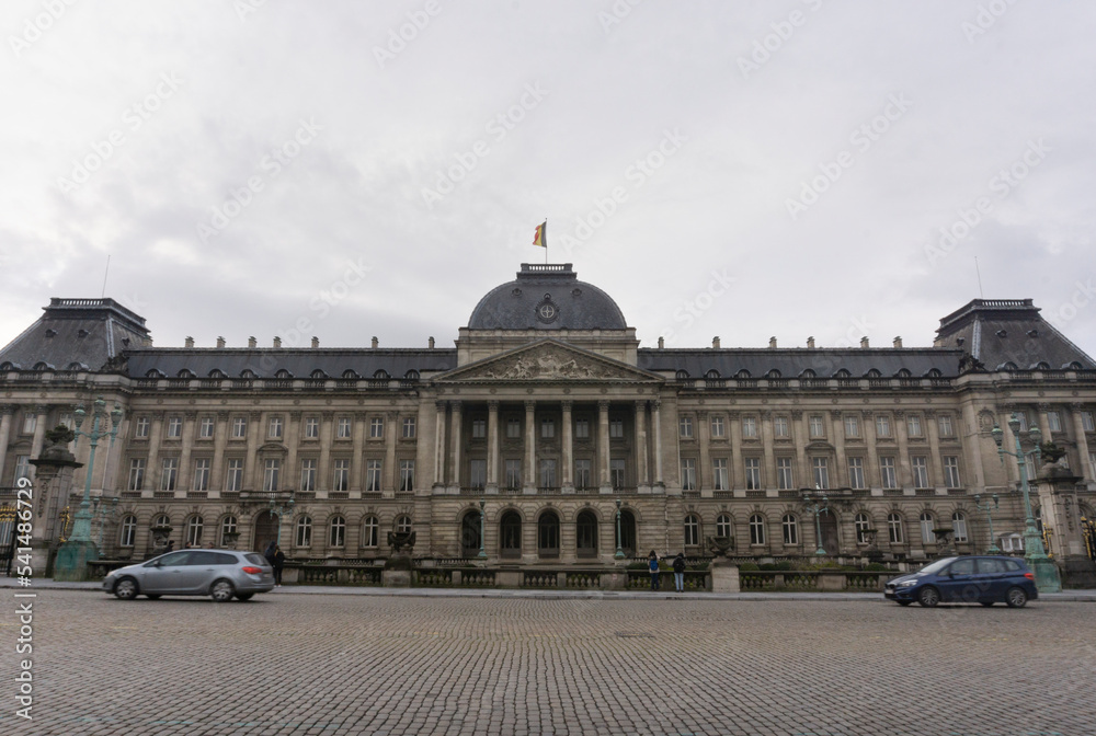 Brussels Royal Palace building landscape with cloudy sunny sky 