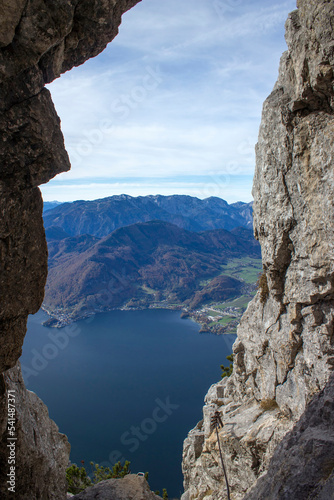 Lake Traunsee and Alps seen from Traunstein, Upper Austria, Austria