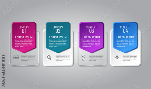 business infographic 3 d, square and arrow style, Glass design, can be used for workflow layout, diagram, annual report, web design.Creative banner, label vector, Business Plan.