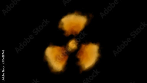 Radiation sign. Burning radiation symbol on black background.