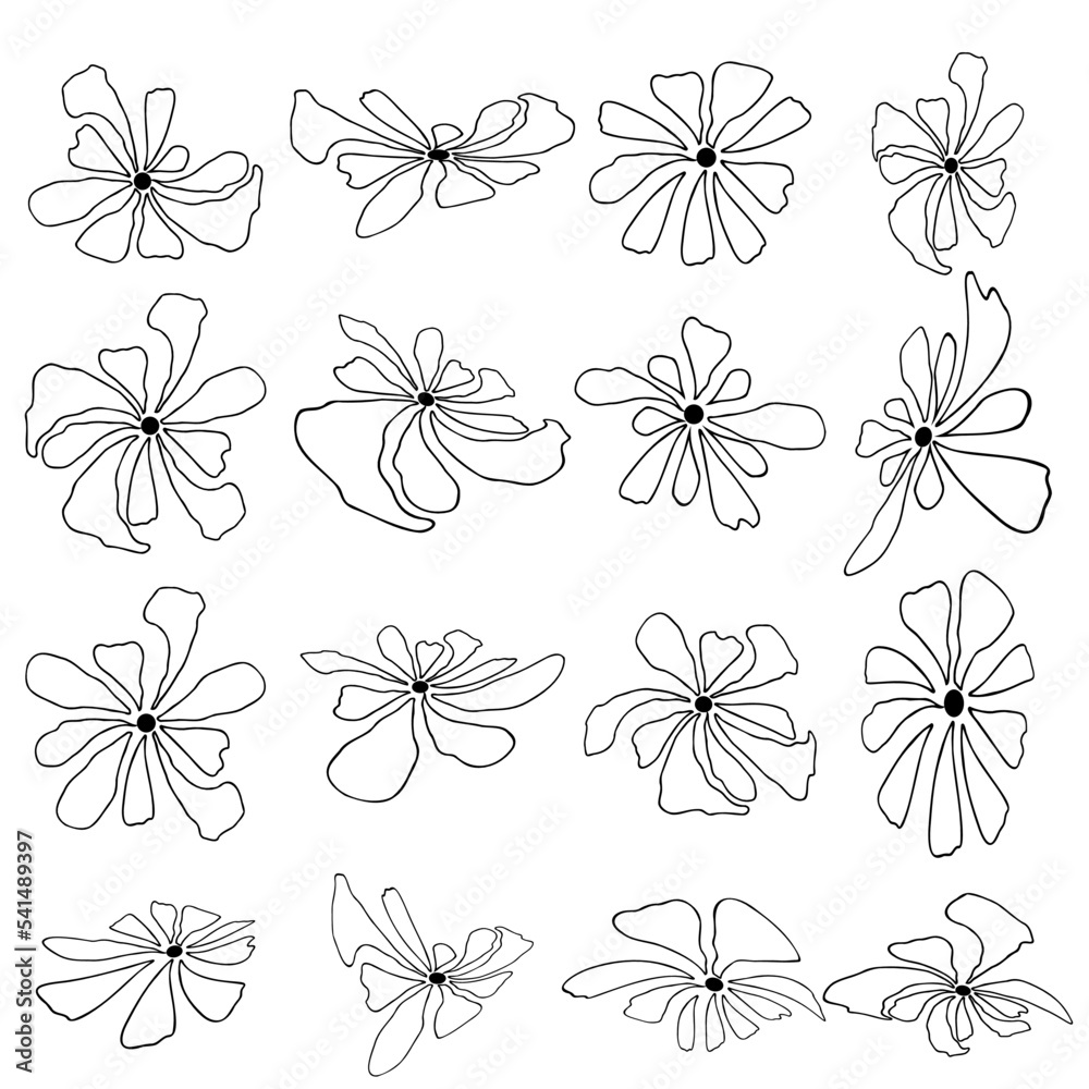 Set of abstract flowers in Scandinavian style. Hand drawing, contour work