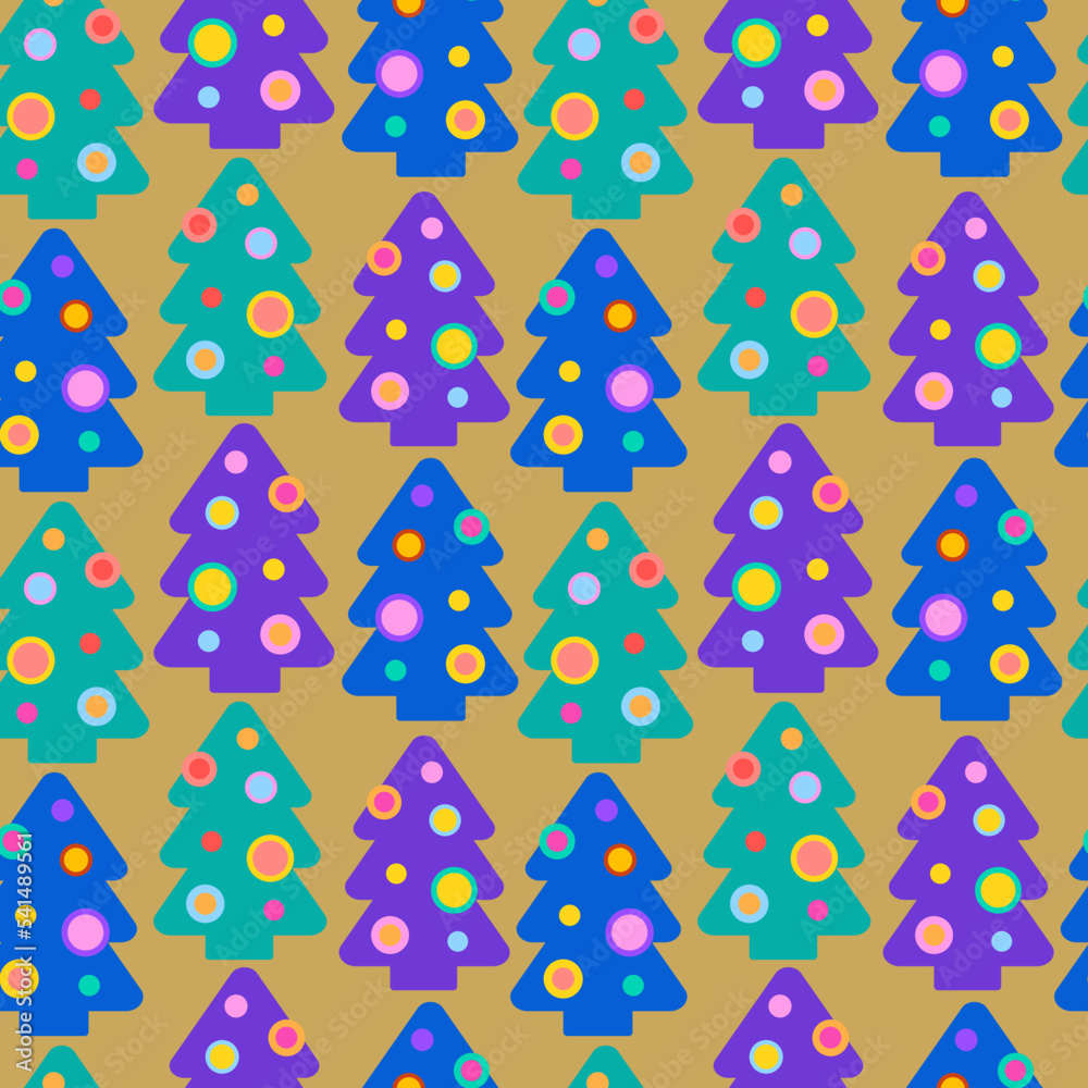 New Year pattern with colourful Christmas tree.