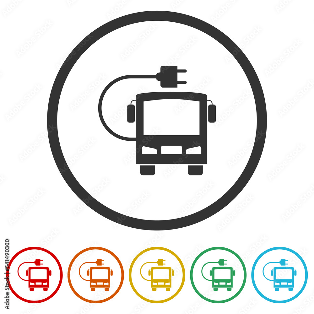 Póster Electric bus icon. Set icons in color circle buttons – Cuadro ...