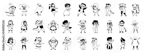 Set of childrens disguised Hallloween costume Vector
