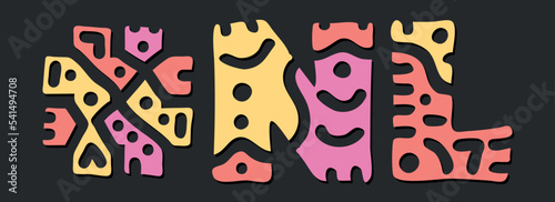 NL Hashtag. Doodle isolate text. Colored curves decorative doodle letters. Hashtag #NL is abbreviation for the Canadian Newfoundland and Labrador for print, clothing, t-shirt, poster, banner, flyer. S