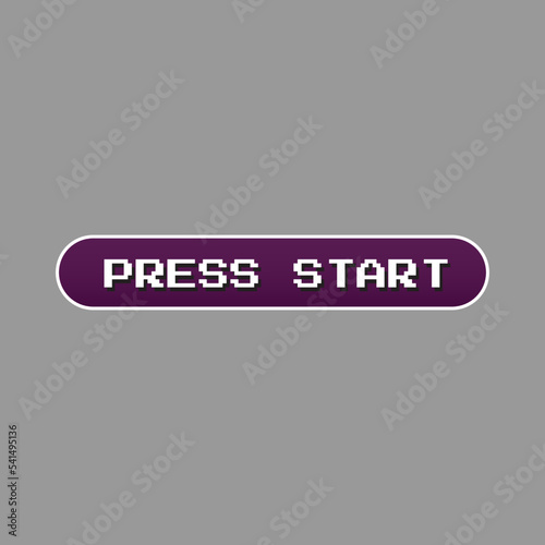 press start button, vintage pixel based font, isolated on grey background, UI design concept