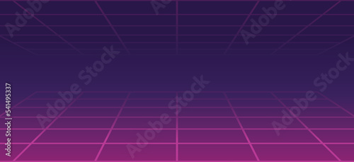3d abstract 1980's retrowave, cyberpunk background with copy space, vector neon perspective grid
