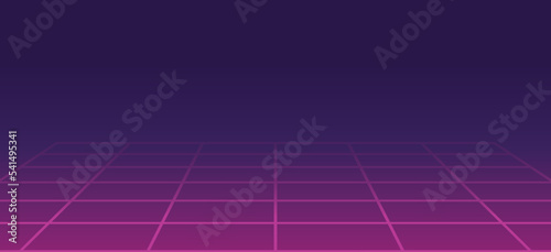 3d abstract 1980's retrowave, cyberpunk background with copy space, vector neon perspective grid
