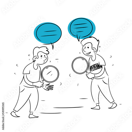 hand drawing doodle holding magnifying glass illustration