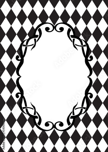 Decorative art nuovo blank frame on Alice in Wonderland style diamond checker pattern A4 vertical format with text place and space
 photo