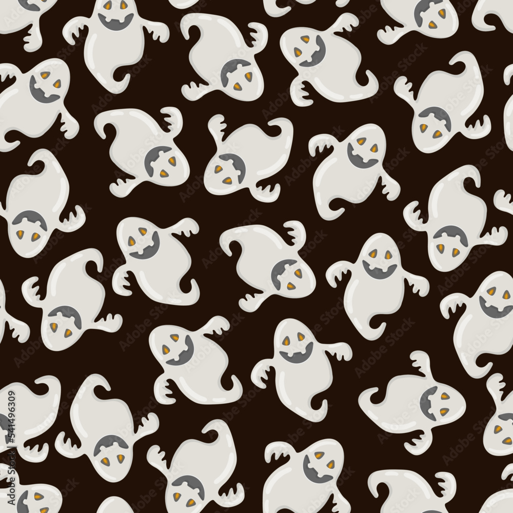 Funny happy ghost vector seamless pattern. Childish spooky boo background for kids. Magic scary spirit. Cartoon vector texture of comic phantom Funny happy ghost vector seamless pattern. Childish spooky boo background for kids. Magic scary spirit. Cartoon vector texture of comic phantom