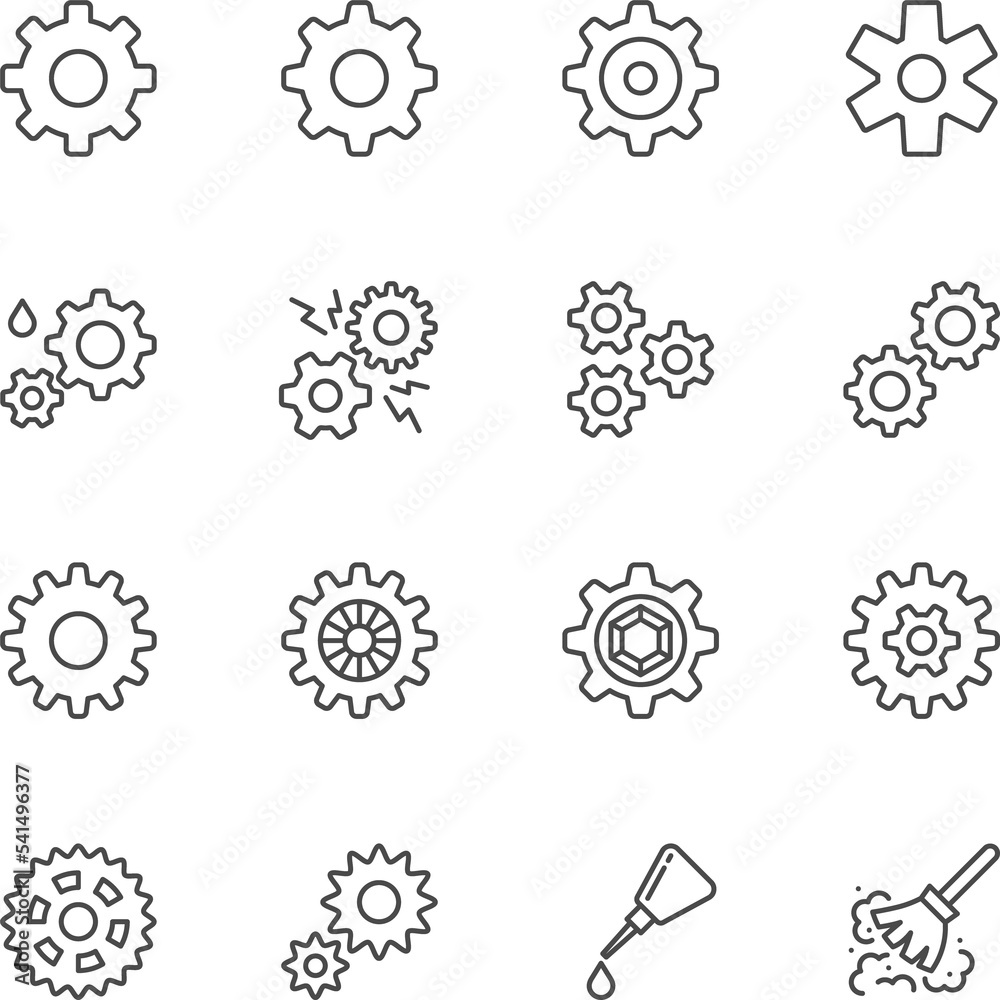 Gear Icon Set on white background, Vector Line icons Gear Icon Set on white background, Vector Line icons