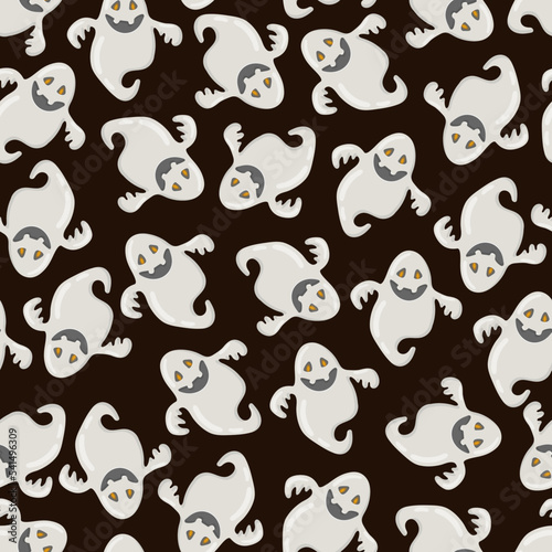 Funny happy ghost vector seamless pattern. Childish spooky boo background for kids. Magic scary spirit. Cartoon vector texture of comic phantom