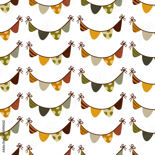 Halloween bunting vector seamless pattern. Halloween Flags Garland with orange and black texture. Spooky website or banner template. Vector Funny Hand Drawn illustration