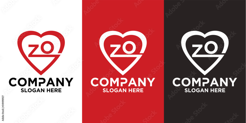 Initial letter Z O love logo vector design template - obrazy, fototapety, plakaty 