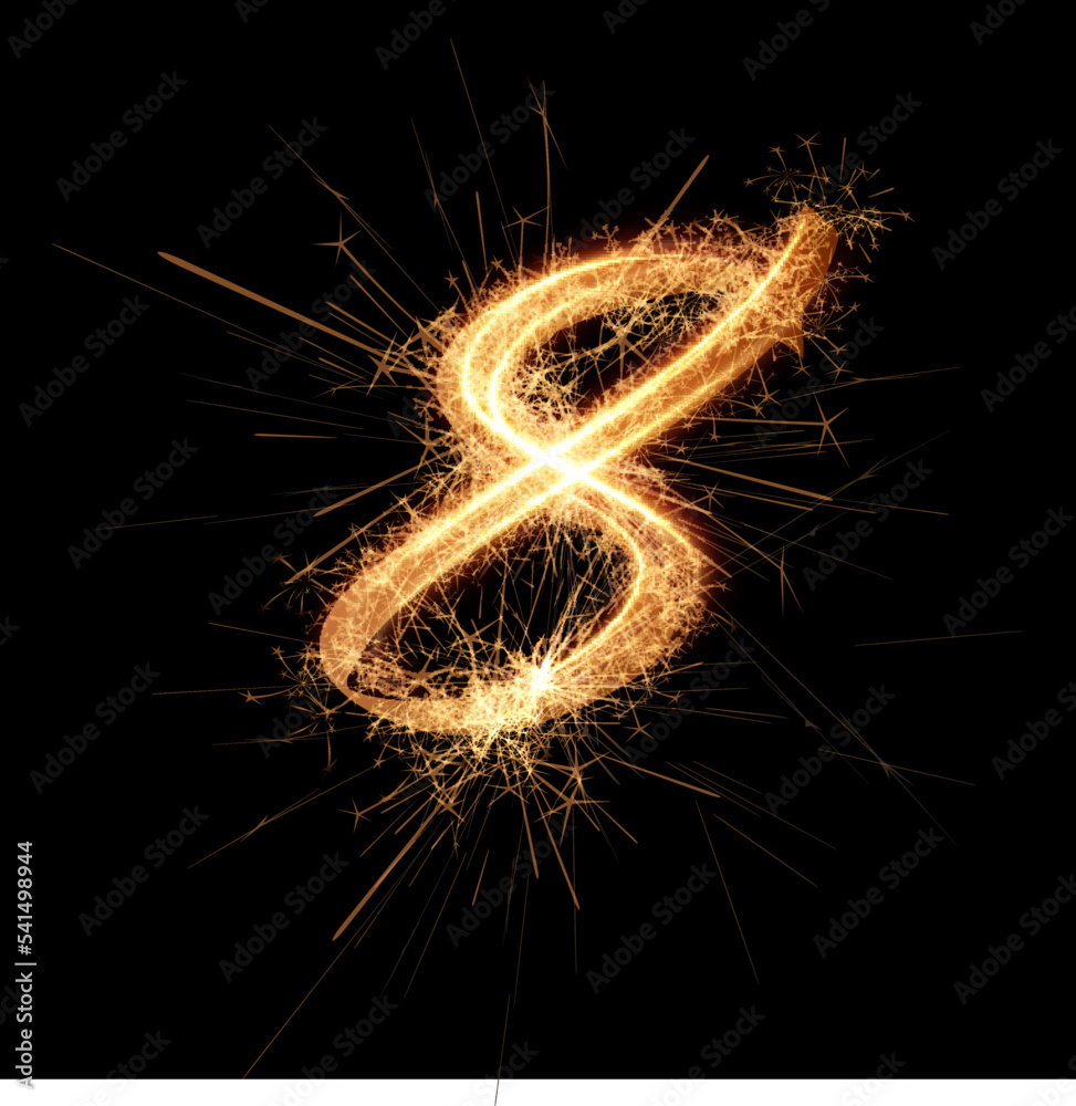 Sparklers effect number 8. New year celebration festive digit. Vector eps10