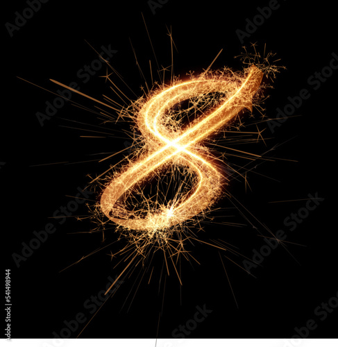 Sparklers effect number 8. New year celebration festive digit. Vector eps10