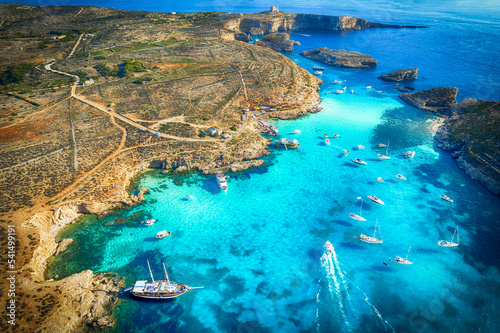 Landscape with Blue lagoon at Comino island, Malta photo