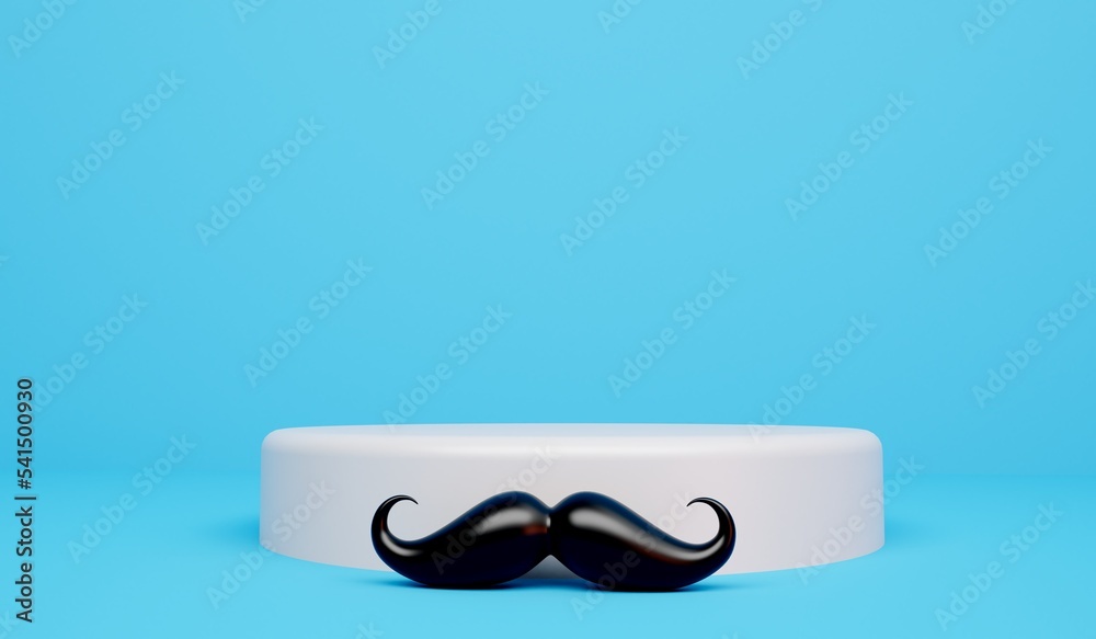 Black mustache with a blank white podium. 3D Rendering Black mustache with a blank white podium. 3D Rendering