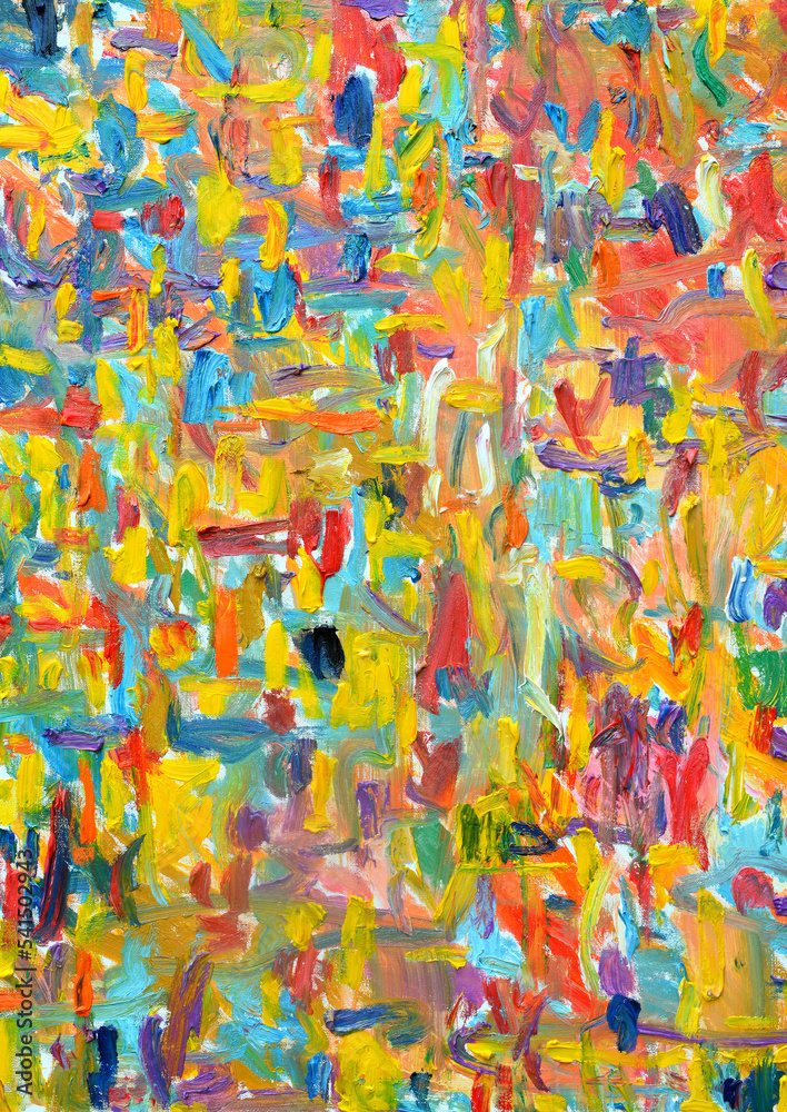 Color of lifes. Expressionist mood, texture Brush paint drawn vivid colorful oil on canvas