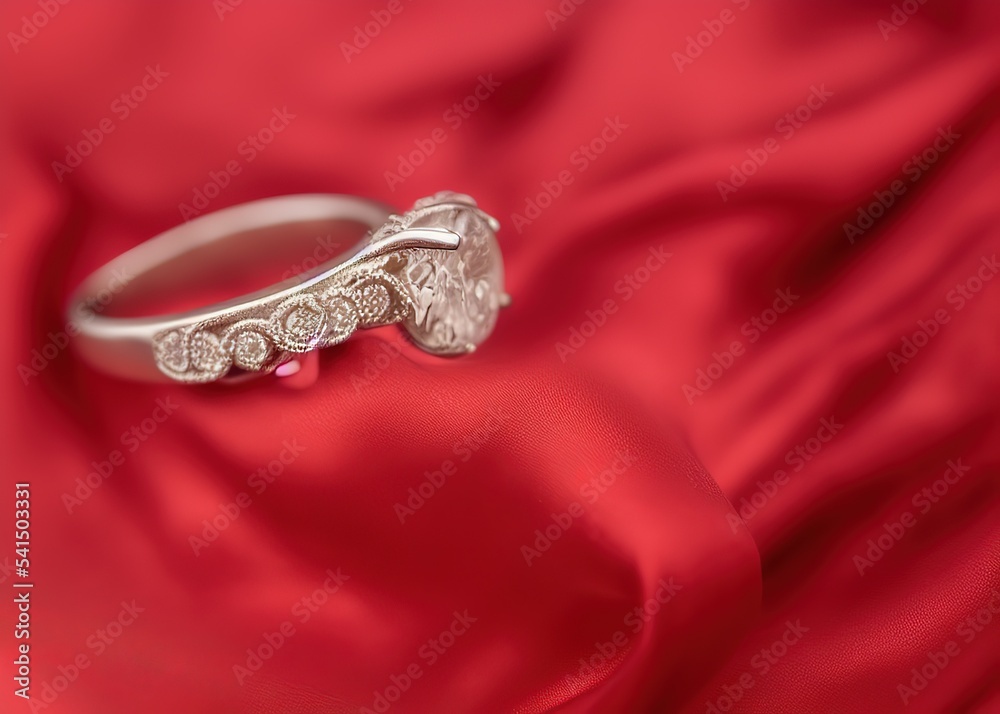 3D engagement ring placed on table render 3D engagement ring placed on table render