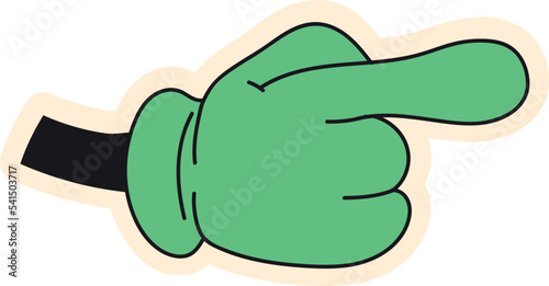 Pointing finger gesture in retro cartoon style. Comic hand in glove