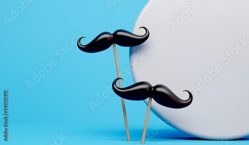Black mustache with a blank white circle label. 3D Rendering photo