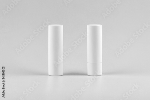 white lipstick tube on white background. white unbranded lipstick tube mock up. branding identity lipstick tube mockup concept. blank label
