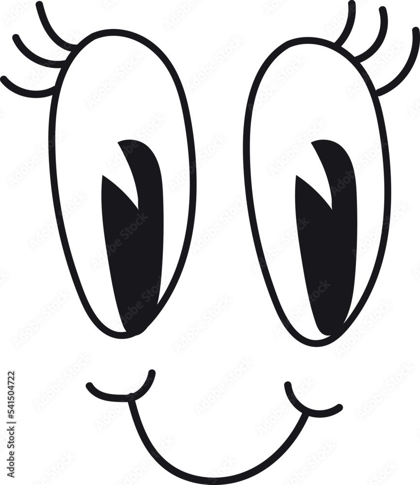 Cute comic face smiling. Retro emoji expression Cute comic face smiling. Retro emoji expression