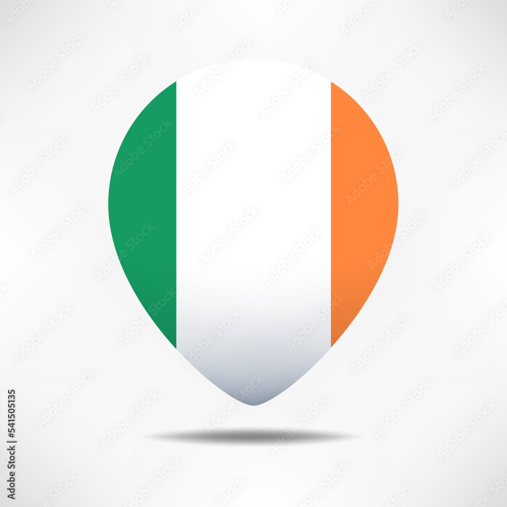 Ireland map pointers flag with shadow. Pin flag Ireland map pointers flag with shadow. Pin flag