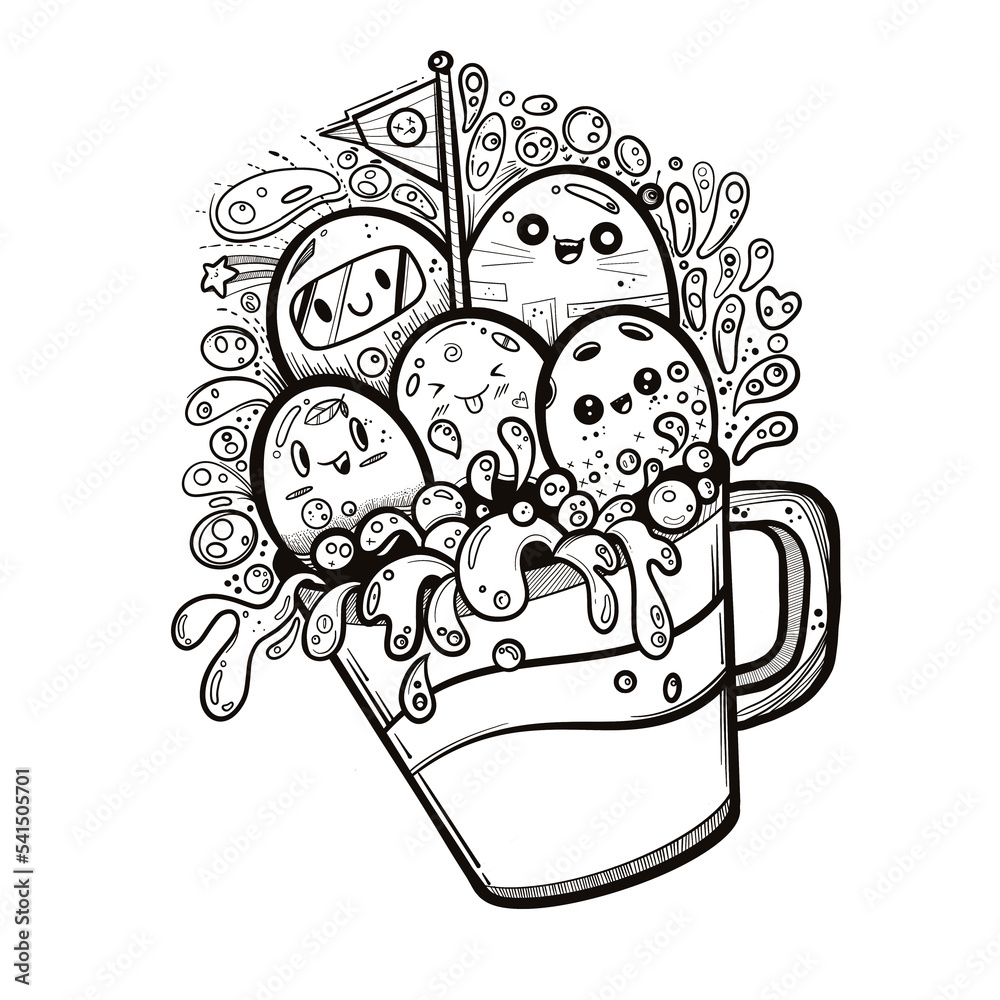 doodle cute cartoon bubble tea in a cheerful glass. Stock Illustration