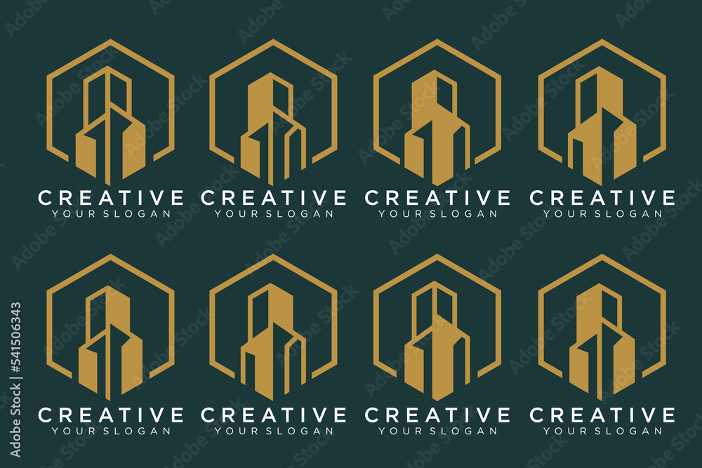 Fototapeta premium Real estate logo with hexagonal shape