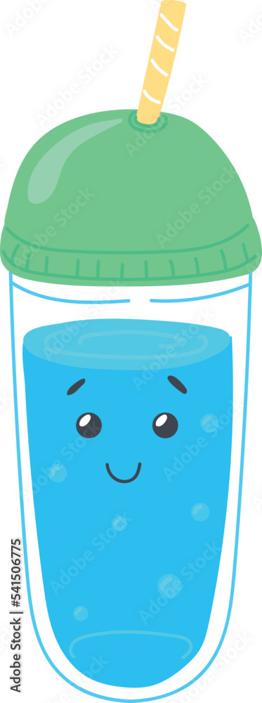 Plastic cup with clean water happy face. Healthy drink mascot Plastic cup with clean water happy face. Healthy drink mascot