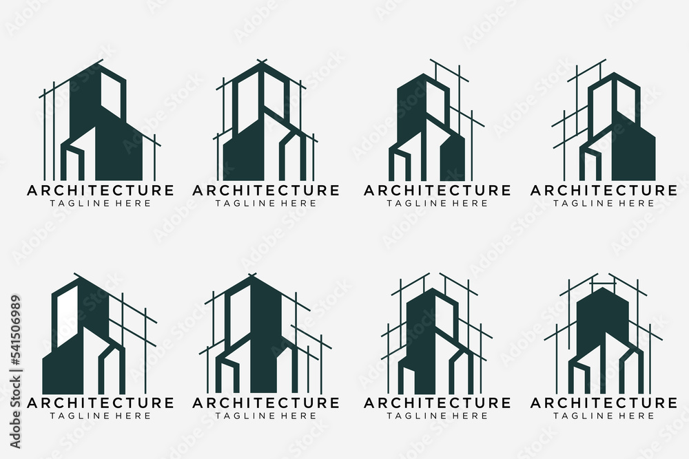  Set logo architecture with line concept logo design inspiration. Vector construction