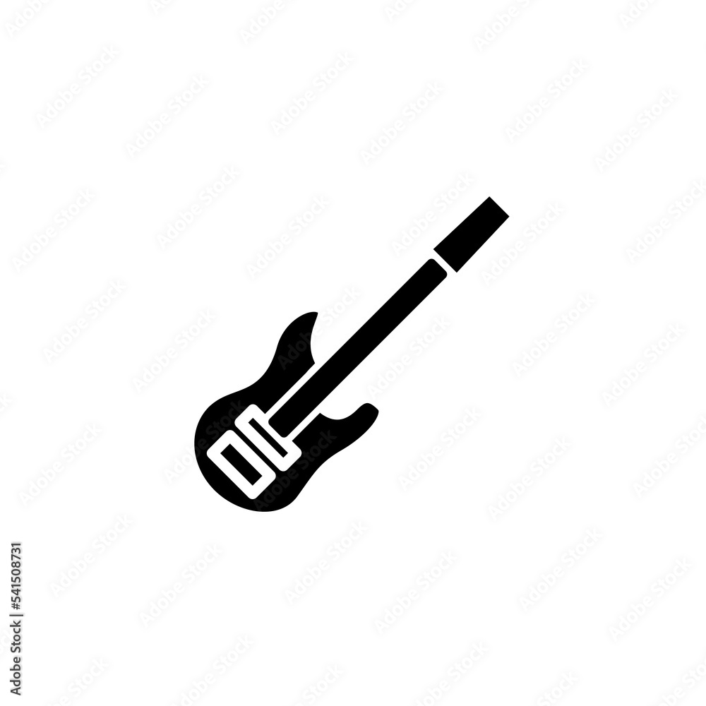 Electric bass guitar icon. Black silhouette of guitar. Music instrument icon isolated.