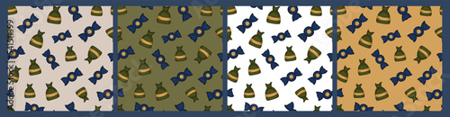 Candy seamless hand drawn patterns set. Festive candy vector backgrounds. Print for textile, fabric, wrapping, paper, packaging		