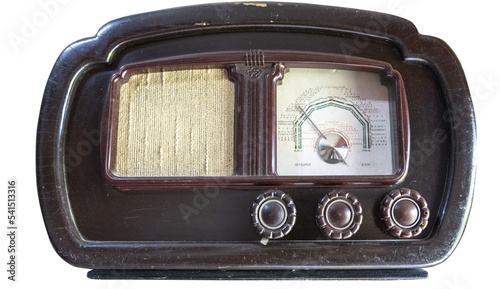 Old Vintage Radio Receiver. Antique Old Brown Radio  Soviet Receiver Worldwide Transmission Over Short Wave From the Last Century .Isolated on Transperent Background